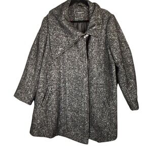 Preston & York Womens Overcoat 26 Black White Tweed Asymmetrical Collar Wool